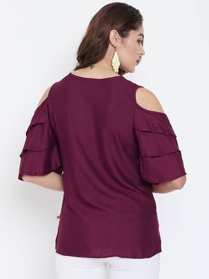 Women Maroon Color Cold With bell Sleeve Rayon Top 5