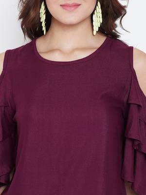 Women Maroon Color Cold With bell Sleeve Rayon Top 6