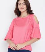 Women Pink Color Cold With bell Sleeve Rayon Top