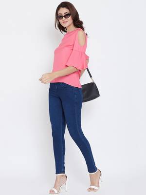 Women Pink Color Cold With bell Sleeve Rayon Top 2