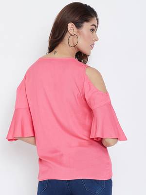 Women Pink Color Cold With bell Sleeve Rayon Top 5