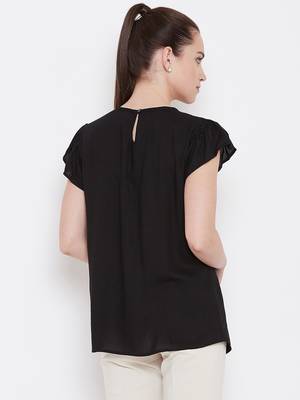 Womwn Black Color Floral Embroidered Rayon Top 5