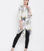 Women White and Multicolor Floral Printed High low Tunic