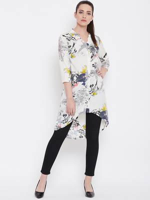 Women White and Multicolor Floral Printed High low Tunic 2