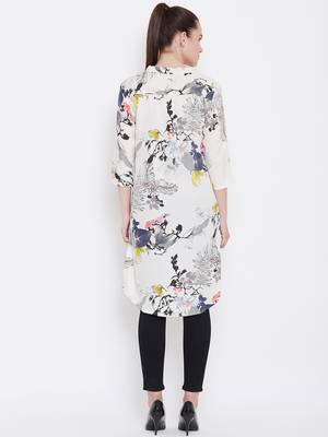 Women White and Multicolor Floral Printed High low Tunic 5