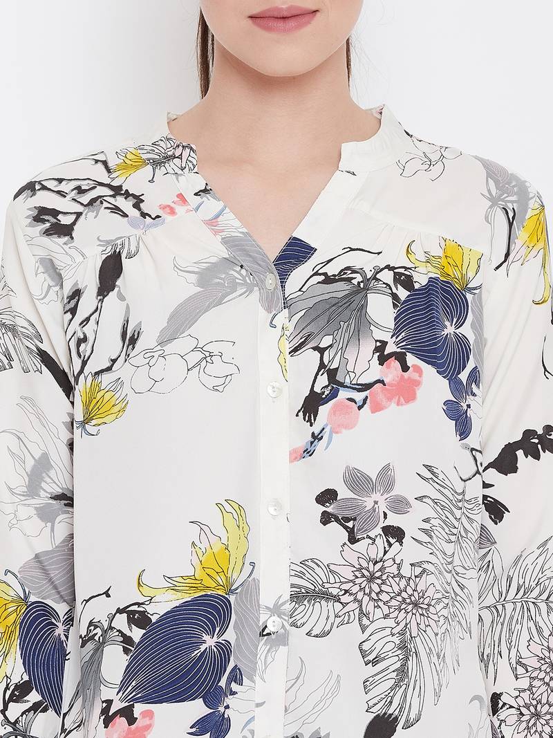 Women White and Multicolor Floral Printed High low Tunic