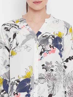 Women White and Multicolor Floral Printed High low Tunic 7