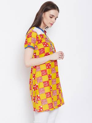 Women Mustard & Red Color Checkered Printed Cotton Tunic 4