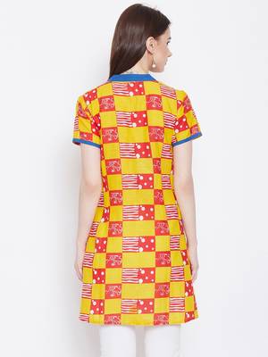 Women Mustard & Red Color Checkered Printed Cotton Tunic 5