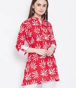 Women Red Color Floral Printed Cotton Tunic