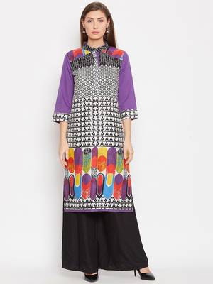 Women Purple and Multicolor Printed Cotton Kurta 1