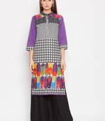 Women Purple and Multicolor Printed Cotton Kurta