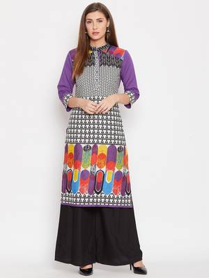 Women Purple and Multicolor Printed Cotton Kurta 2
