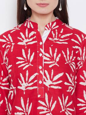 Women Red Color Floral Printed Cotton Tunic 7