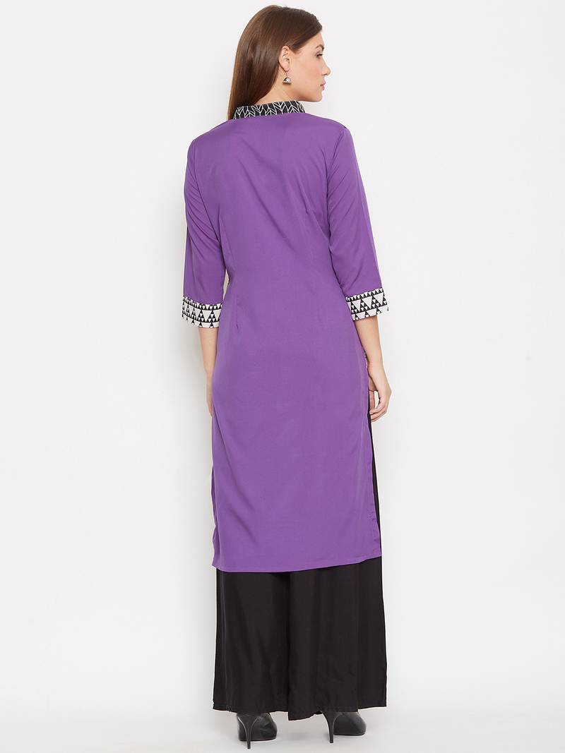 Women Purple and Multicolor Printed Cotton Kurta