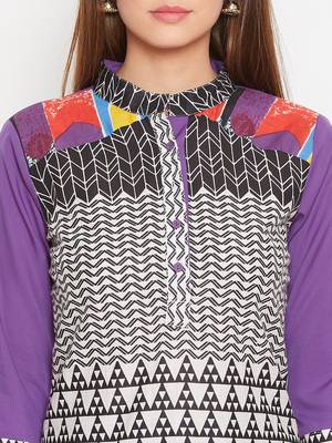 Women Purple and Multicolor Printed Cotton Kurta 6