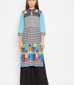 Women Turquoise Blue Color Printed Cotton Kurti