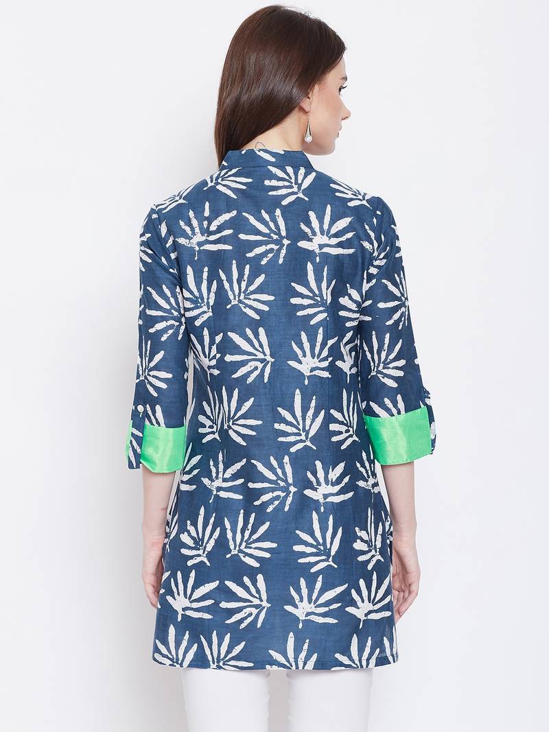 Women Navy Blue Color Floral Printed Cotton Kurti