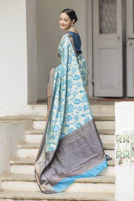 Blue soft silk saree  2