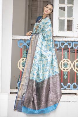 Blue soft silk saree  3