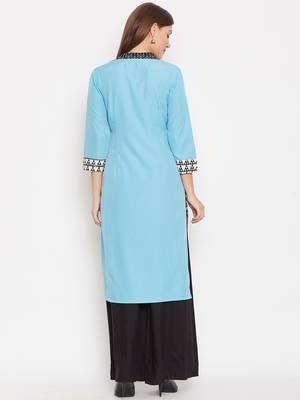 Women Turquoise Blue Color Printed Cotton Kurti 5