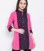 Women Navy Blue and Pink Printed crepe Tunic