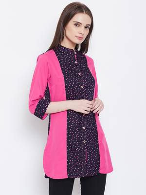 Women Navy Blue and Pink Printed crepe Tunic 4