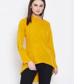 Women Mustard Color Plain crepe High Low Tunic