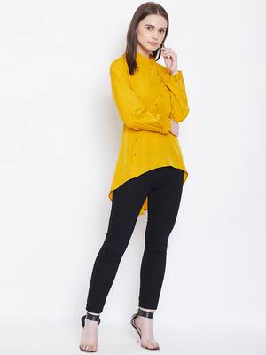 Women Mustard Color Plain crepe High Low Tunic 2