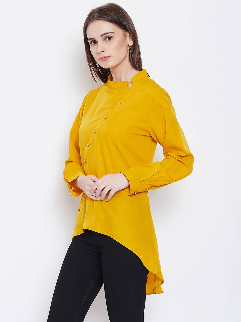 Women Mustard Color Plain crepe High Low Tunic