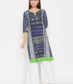 Women Navy Blue Color Printed Cotton Kurti
