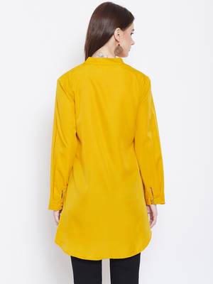 Women Mustard Color Plain crepe High Low Tunic 5