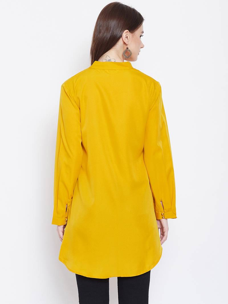 Women Mustard Color Plain crepe High Low Tunic