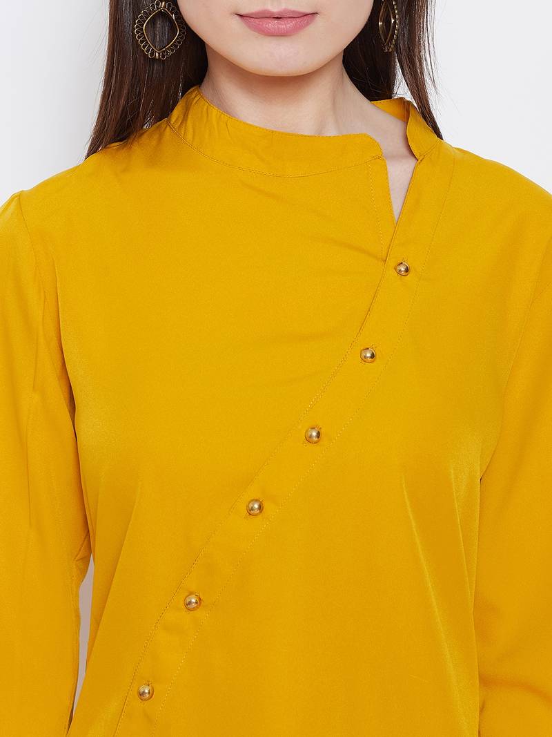 Women Mustard Color Plain crepe High Low Tunic
