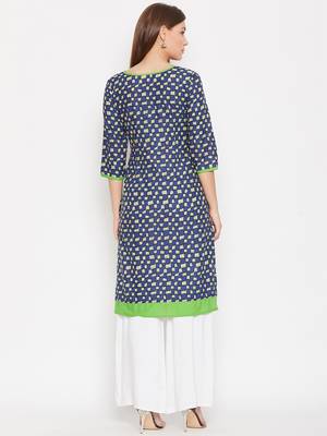 Women Navy Blue Color Printed Cotton Kurti 5