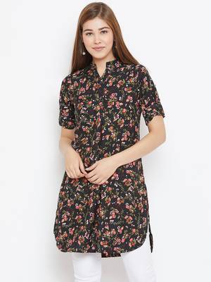 Women Black and Multicolor Floral Printed crepe Tunic 1