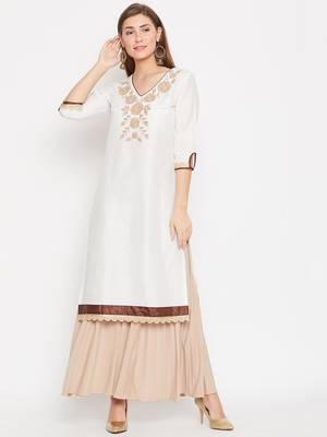 Women White Color Embroidered Cotton Kurti 1