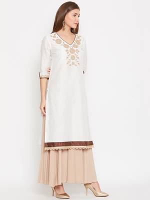 Women White Color Embroidered Cotton Kurti 4