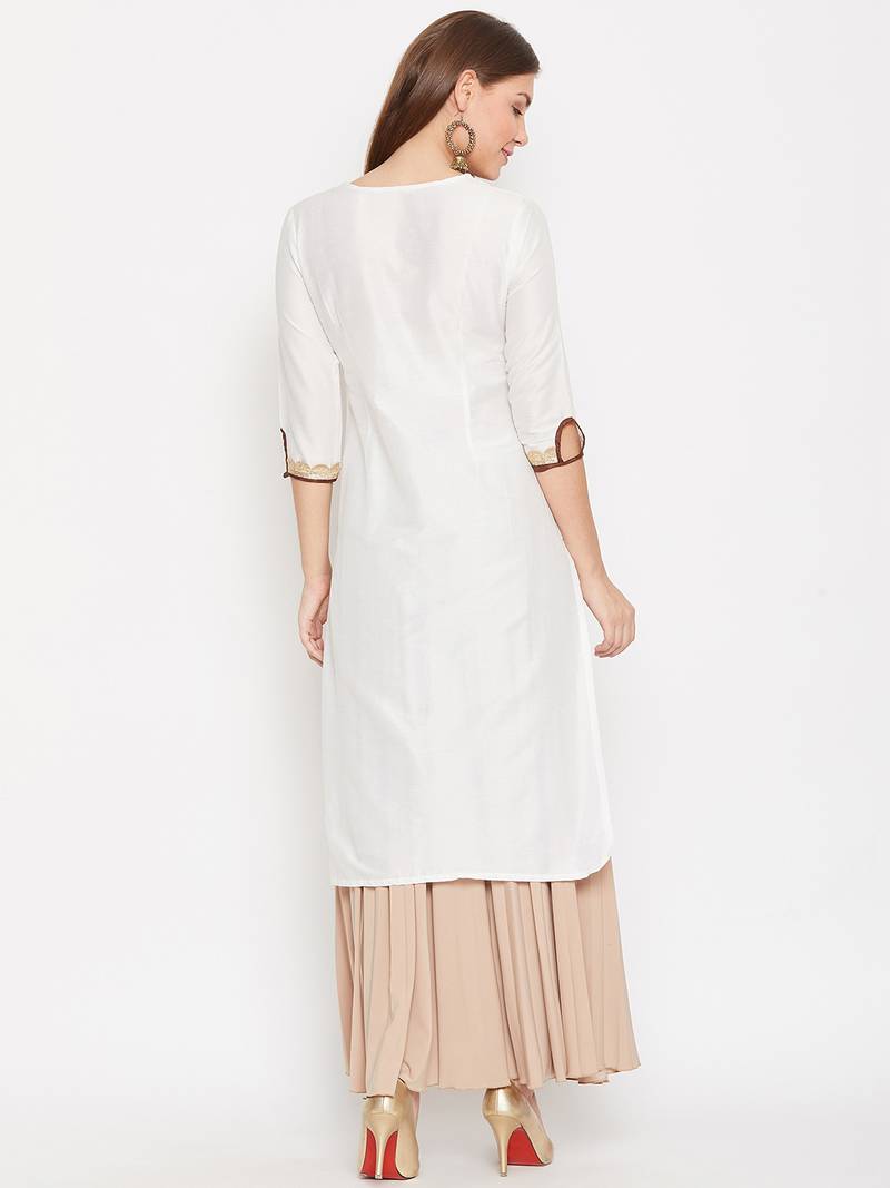 Women White Color Embroidered Cotton Kurti