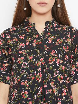 Women Black and Multicolor Floral Printed crepe Tunic 6