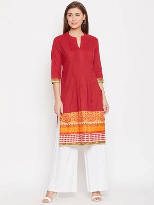 Women Red and Multicolor Printed Cotton Kurti 1