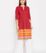 Women Red and Multicolor Printed Cotton Kurti