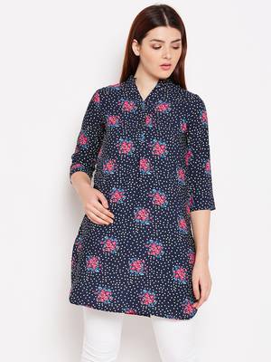 Women Navy Blue and Multicolor Floral Printed crepe Tunic 1