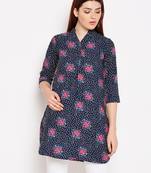 Women Navy Blue and Multicolor Floral Printed crepe Tunic