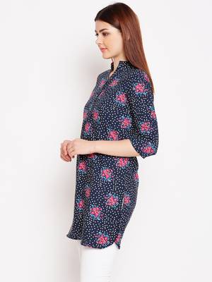 Women Navy Blue and Multicolor Floral Printed crepe Tunic 3