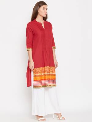 Women Red and Multicolor Printed Cotton Kurti 4