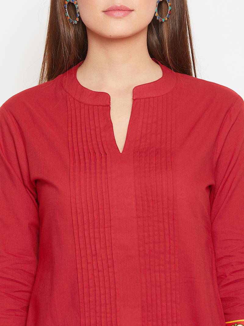 Women Red and Multicolor Printed Cotton Kurti