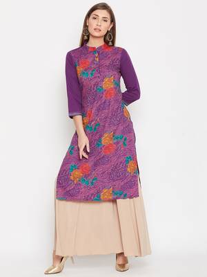 Women Purple and Multicolor Floral Printed Cotton Kurti 1