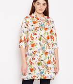 Women Cream and Multicolor Floral Printed crepe Tunic