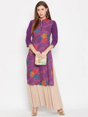 Women Purple and Multicolor Floral Printed Cotton Kurti 2